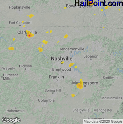 Hail Map for Nashville, TN Region on August 12, 2020