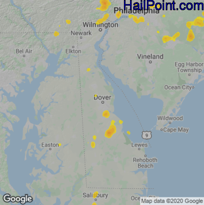 Hail Map for Dover, DE Region on August 12, 2020