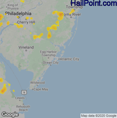 Hail Map for Atlantic City, NJ Region on August 12, 2020
