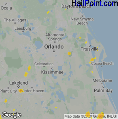 Hail Map for Orlando, FL Region on August 12, 2020