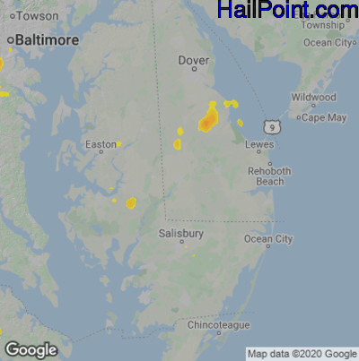 Hail Map for Seaford, DE Region on August 12, 2020