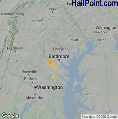 Hail Map for Baltimore, MD Region on August 12, 2020