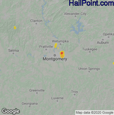 Hail Map for Montgomery, AL Region on August 12, 2020