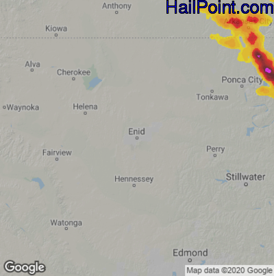 Hail Map for Enid, OK Region on August 13, 2020