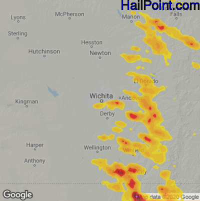 Hail Map for Wichita, KS Region on August 13, 2020