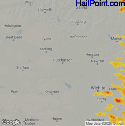 Hail Map for Hutchinson, KS Region on August 13, 2020
