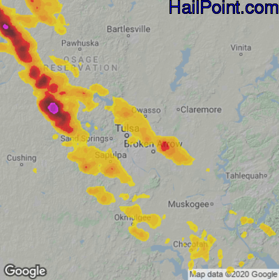 Hail Map for Tulsa, OK Region on August 13, 2020