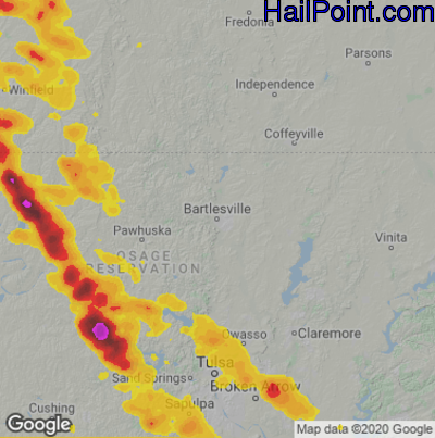 Hail Map for Bartlesville, OK Region on August 13, 2020