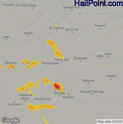 Hail Map for Goodland, KS Region on August 13, 2020
