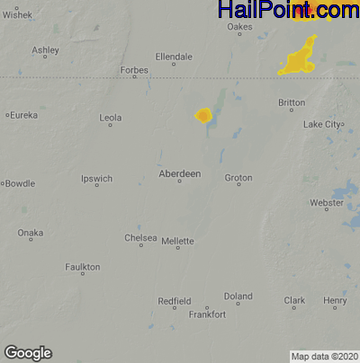 Hail Map for Aberdeen, SD Region on August 14, 2020