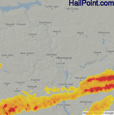 Hail Map for Bismark, ND Region on August 14, 2020