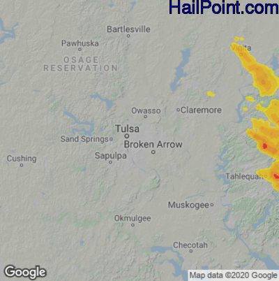 Hail Map for Tulsa, OK Region on August 14, 2020