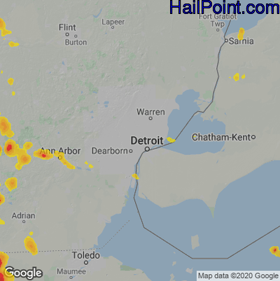 Hail Map for Detroit, MI Region on August 14, 2020 