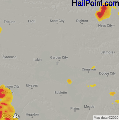 Hail Map for Garden City, KS Region on August 14, 2020