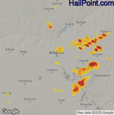 Hail Map for Amarillo, TX Region on August 14, 2020