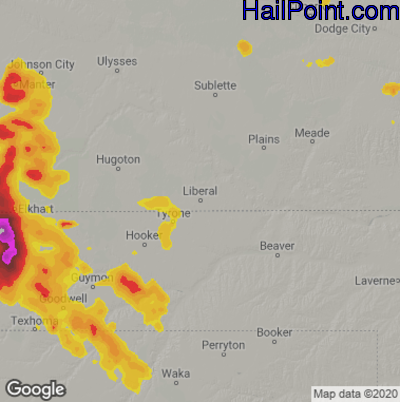 Hail Map for Liberal, KS Region on August 14, 2020