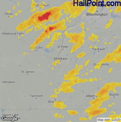 Hail Map for Mankato, MN Region on August 14, 2020