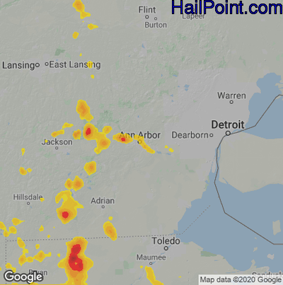 Hail Map for Ann Arbor, MI Region on August 14, 2020