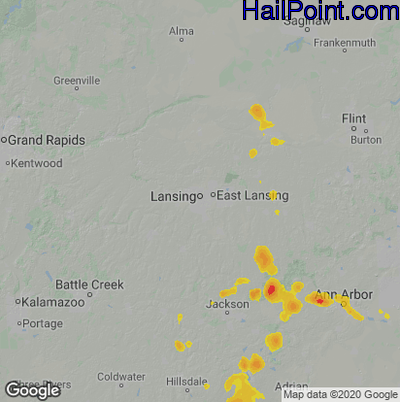 Hail Map for Lansing, MI Region on August 14, 2020