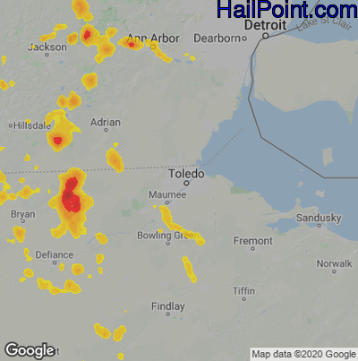 Hail Map for Toledo, OH Region on August 14, 2020