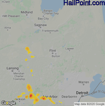 Hail Map for Flint, MI Region on August 14, 2020