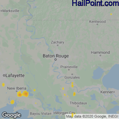 Hail Map for Baton Rouge, LA Region on August 14, 2020