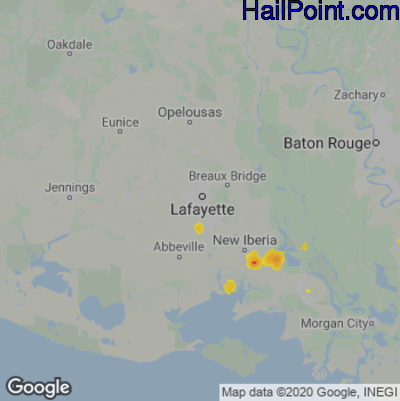 Hail Map for Lafayette, LA Region on August 14, 2020