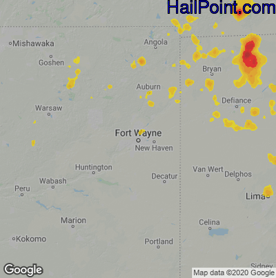 Hail Map for Fort Wayne, IN Region on August 14, 2020
