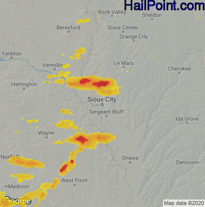 Hail Map for Sioux City, IA Region on August 14, 2020