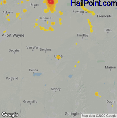 Hail Map for Lima, OH Region on August 14, 2020