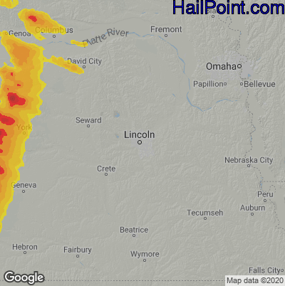 Hail Map for Lincoln, NE Region on August 14, 2020 