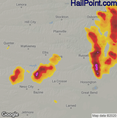 Hail Map for Hays, KS Region on August 14, 2020