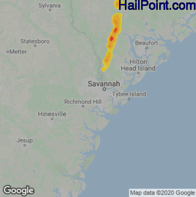Hail Map for Savannah, GA Region on August 14, 2020 