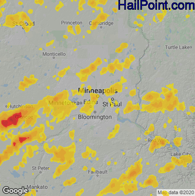 Hail Map for Minneapolis, MN Region on August 14, 2020