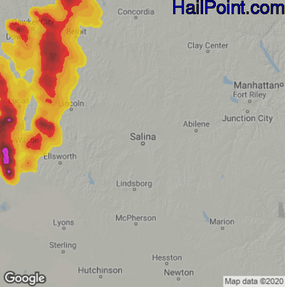 Hail Map for Salina, KS Region on August 15, 2020