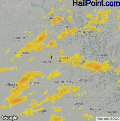 Hail Map for Rochester, MN Region on August 15, 2020