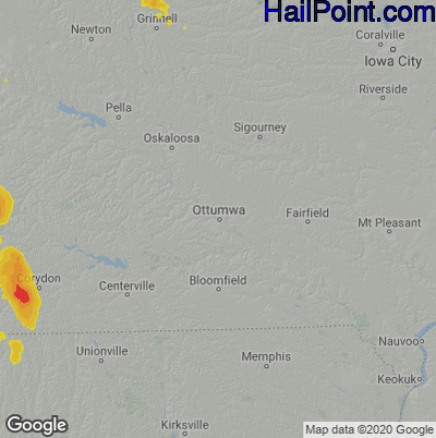 Hail Map for Ottumwa, IA Region on August 15, 2020