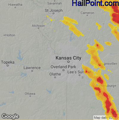Hail Map for Kansas City, KS Region on August 15, 2020 