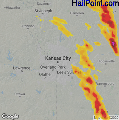 Hail Map for Kansas City, MO Region on August 15, 2020