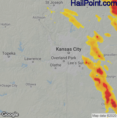 Hail Map for Shawnee, KS Region on August 15, 2020