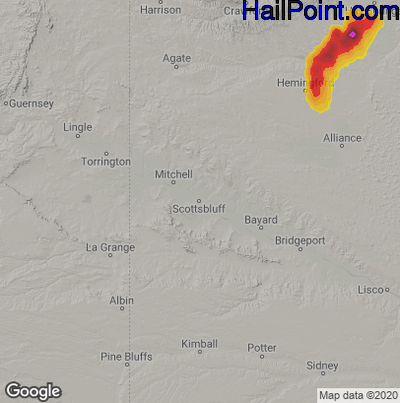 Hail Map for Scottsbluff, NE Region on August 15, 2020