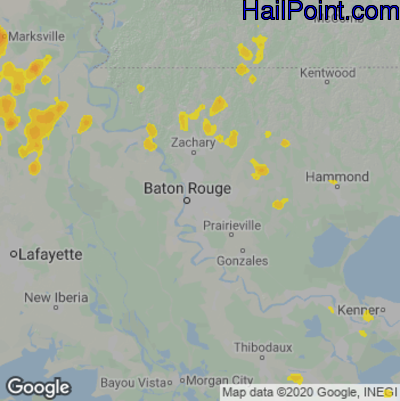 Hail Map for Baton Rouge, LA Region on August 15, 2020