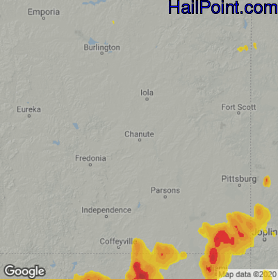 Hail Map for Chanute, KS Region on August 15, 2020