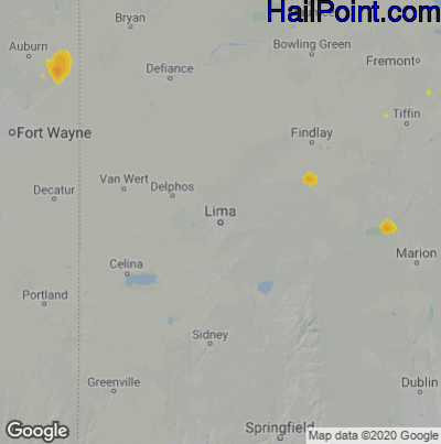 Hail Map for Lima, OH Region on August 15, 2020 