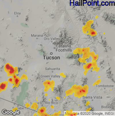 Hail Map for Tucson, AZ Region on August 15, 2020