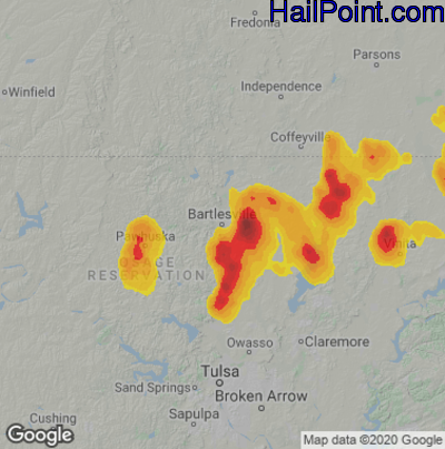 Hail Map for Bartlesville, OK Region on August 15, 2020 