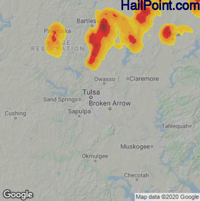 Hail Map for Tulsa, OK Region on August 15, 2020