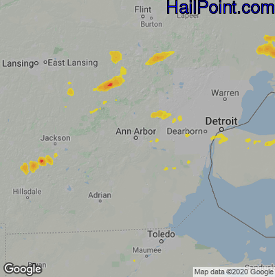 Hail Map for Ann Arbor, MI Region on August 15, 2020