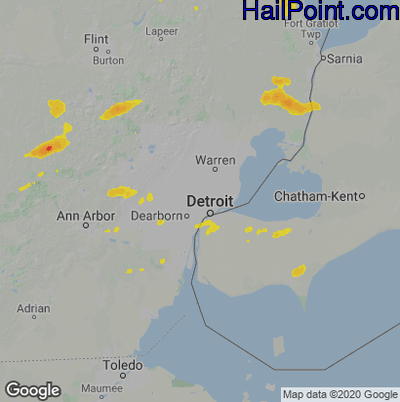 Hail Map for Detroit, MI Region on August 15, 2020