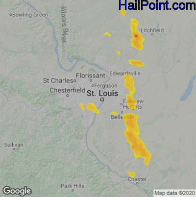 Hail Map for St. Louis, MO Region on August 16, 2020